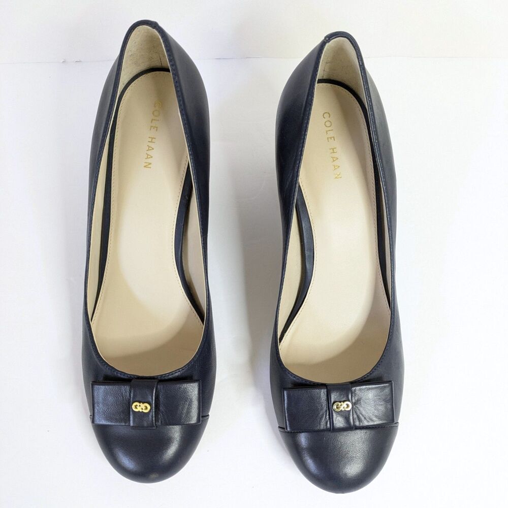 Cole Haan Adair Navy Blue 9B Leather Wedge Heels Pumps W13162 Business Casual - Picture 2 of 14